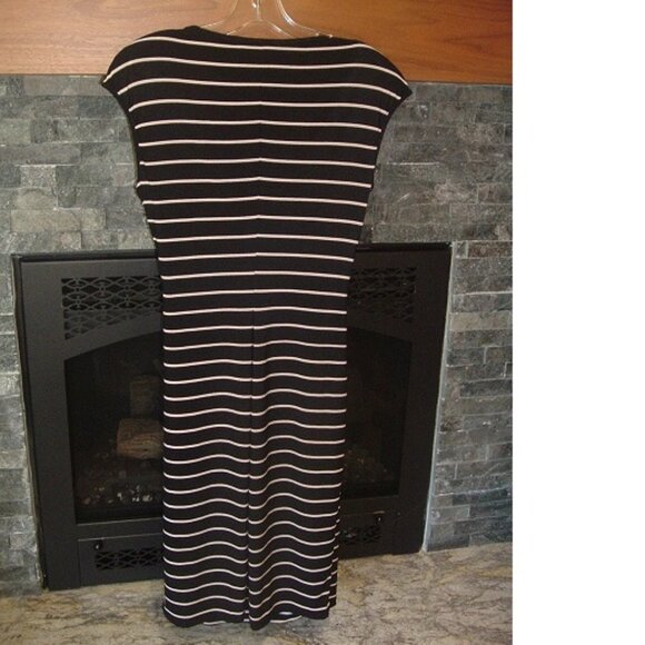 Ralph Lauren Cap Sleeve Black / Ivory Striped Midi Dress Size 4 EXCELLENT! - Picture 6 of 6